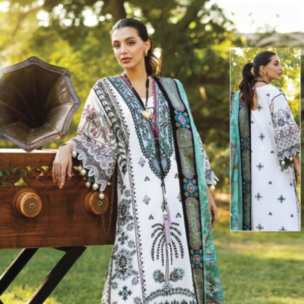 Chic White & Turquoise Lawn Cotton Salwar Suit for Summer 2025