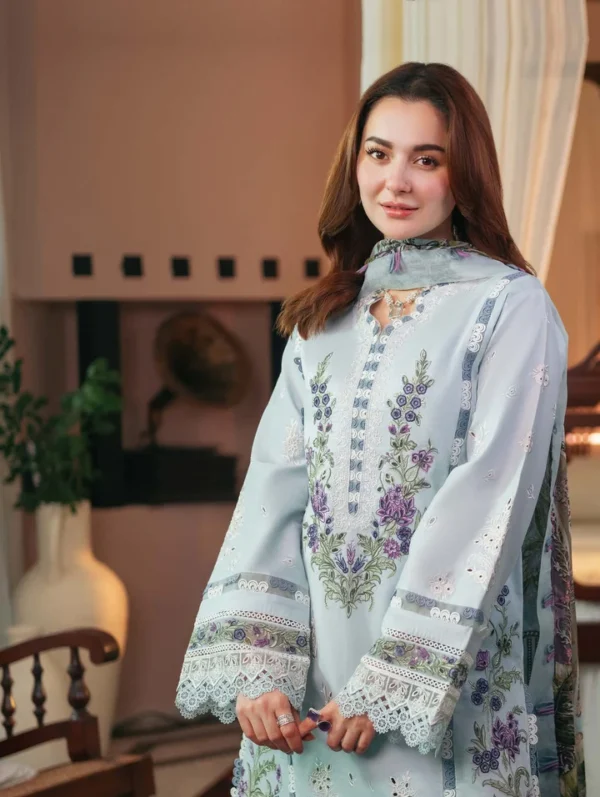 Elegant Light Blue Cotton Self-Embroidered Pakistani Salwar Suit