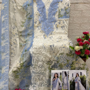 White and Light Blue Elegance - Cotton Unstitched Salwar Suit