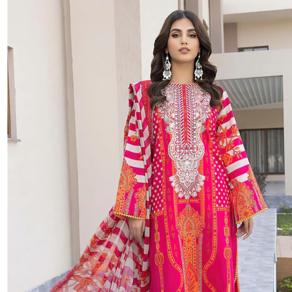 Buy Beautiful Pink Cotton Unstitched Salwar Kameez With Cotton Dupatta