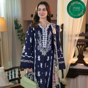 Deep Blue Viscose Cambric Cotton Unstitched Salwar Suit