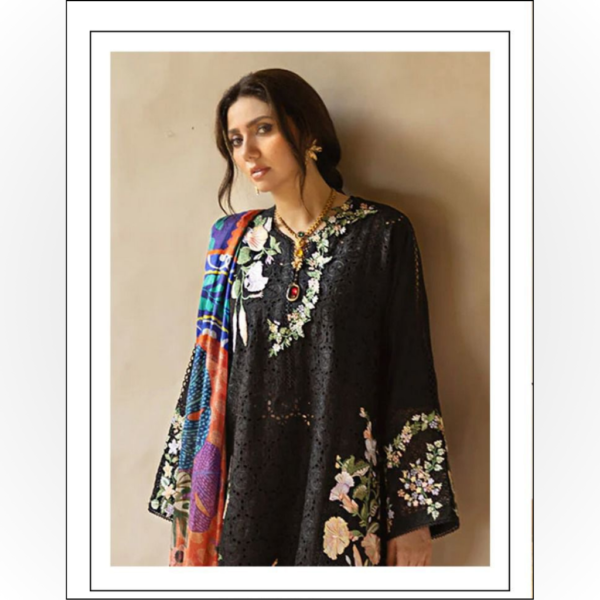 Buy pectacular Black Cambric Cotton Unstitched Salwar Suit with Heavy Embroidery