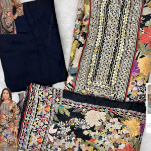 Black Viscose Muslin Unstitched Salwar Suit with Aari & Hand Work
