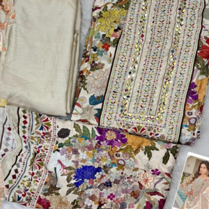 Cream Viscose Muslin Unstitched Salwar Suit with Aari & Hand Work