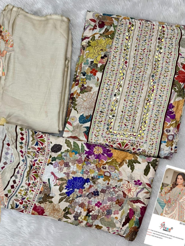 Floral Symphony – Cream Viscose Muslin Unstitched Salwar Suit with Aari & Hand Work