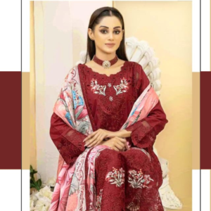 buy Maroon Cambric Cotton Unstitched Salwar Suit with Heavy Embroidery