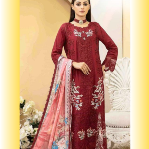 Maroon Cambric Cotton Unstitched Salwar Suit with Heavy Embroidery