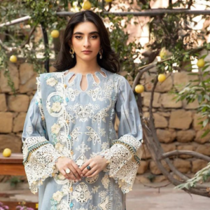 Stylish Light Blue Cambric Cotton Unstitched Salwar Suit with Heavy Embroidery