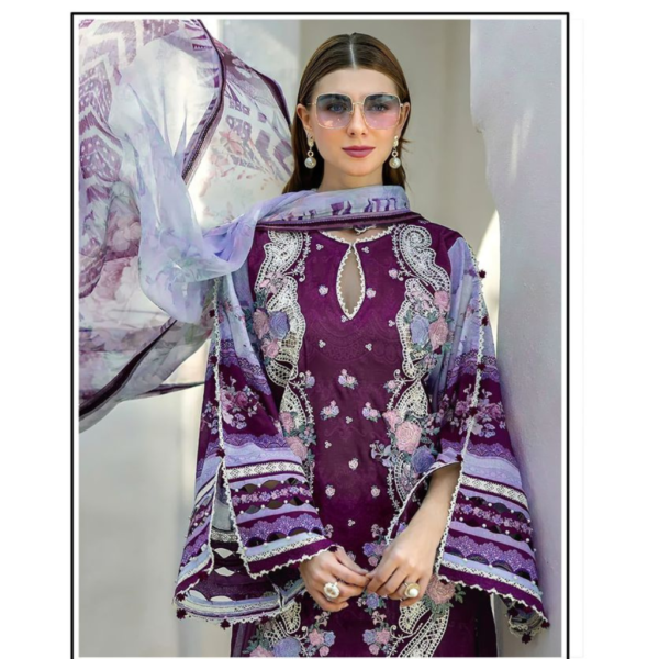 Royal Purple Cotton Unstitched Salwar Suit with Intricate Work