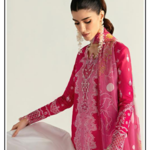 Pink Cotton Printed Unstitched Salwar Suit